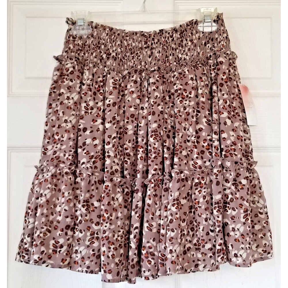 A BEAUTIFUL SOUL Tan & Gold Animal Print Tiered Skirt Women's Size 1X 14/16 NWT
